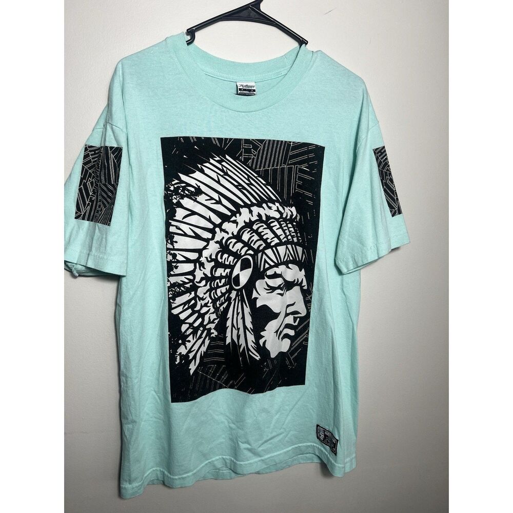 Hustle Gang Trap Uniform Native Chief Graphic T Shirt Men’s Large Mint Blue